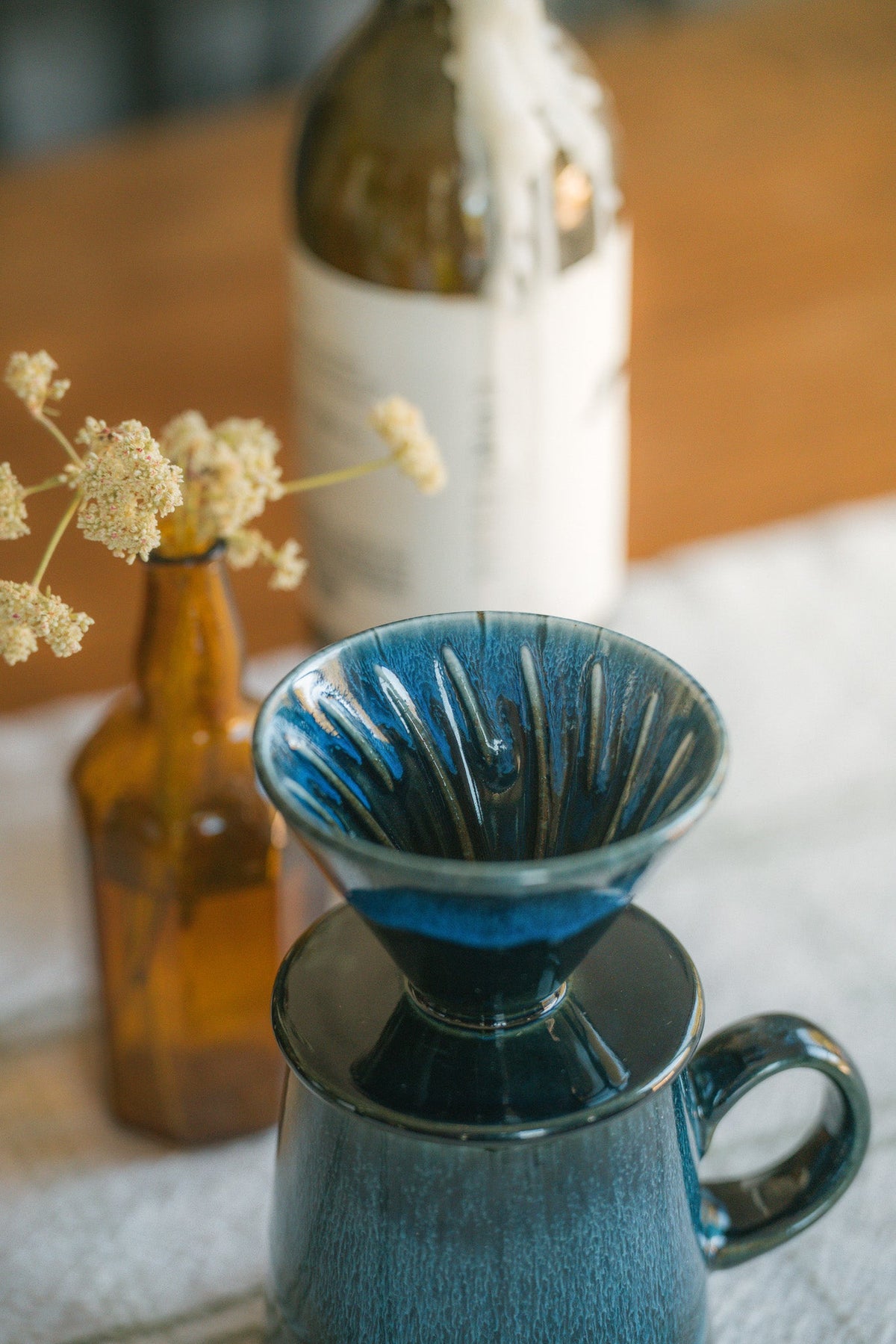 16oz Blue Glaze Ceramic Pour Over Set