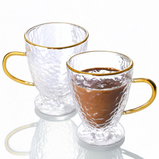 12oz Hammered Double Wall Glass Coffee Cups