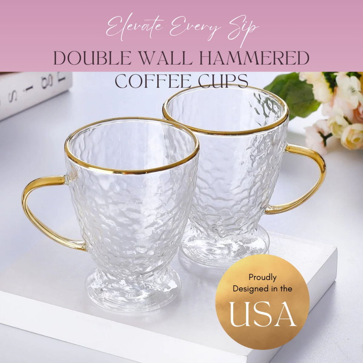 12oz Hammered Double Wall Glass Coffee Cups