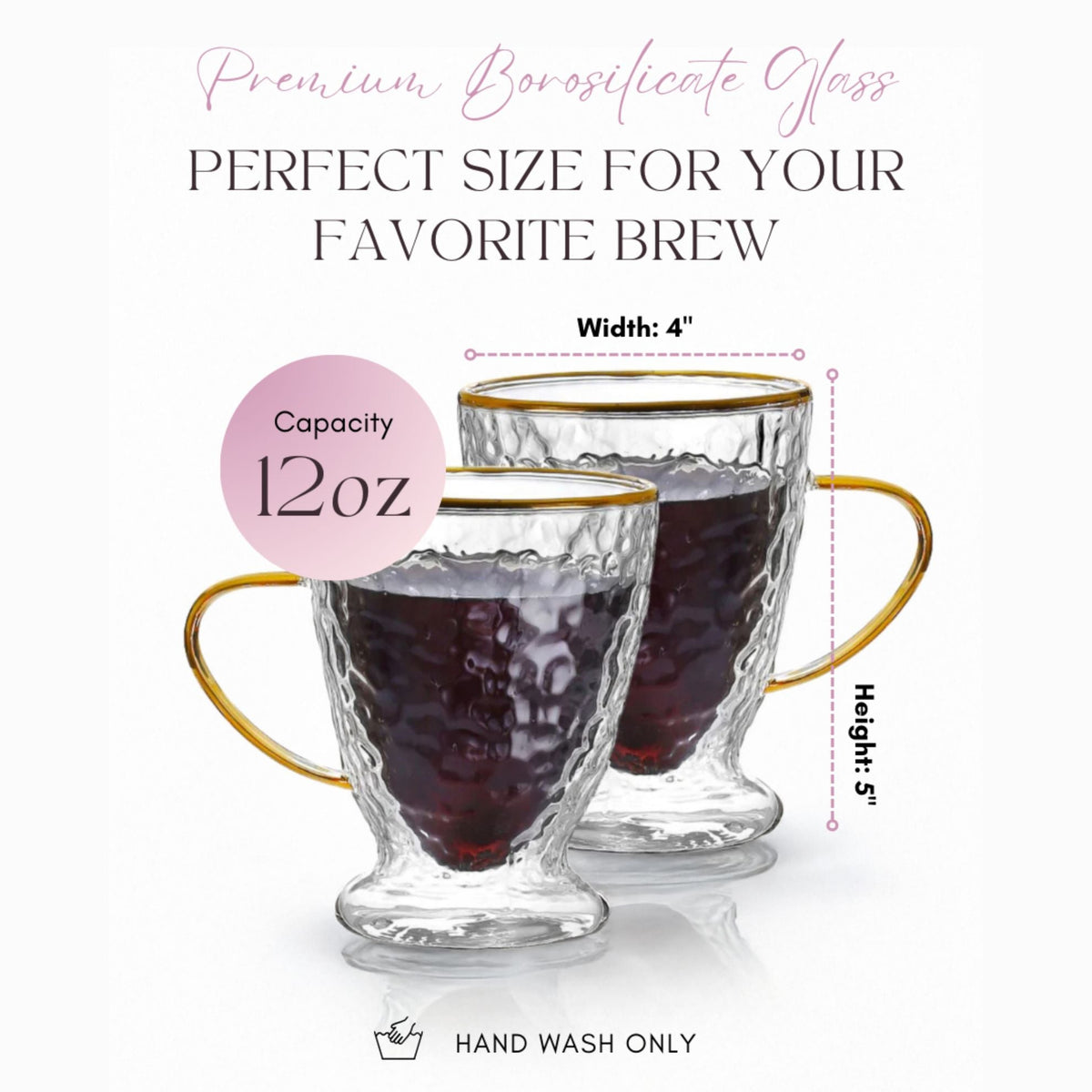 12oz Hammered Double Wall Glass Coffee Cups