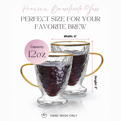 12oz Hammered Double Wall Glass Coffee Cups