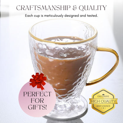 12oz Hammered Double Wall Glass Coffee Cups