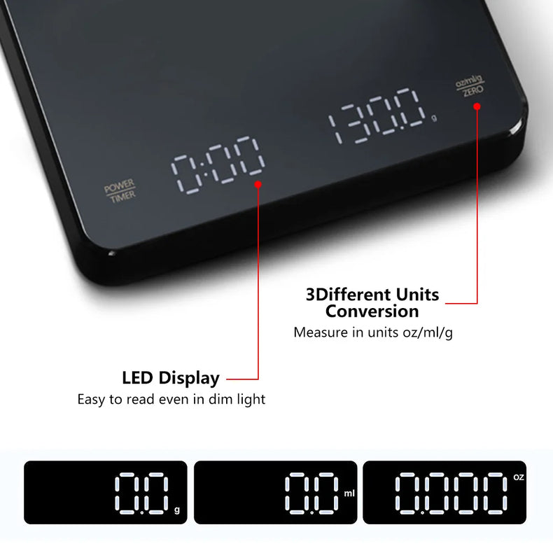 3kg Sleek Digital Coffee Scale with Timer