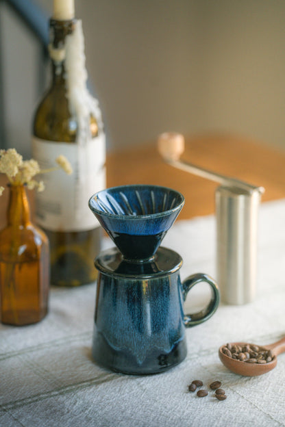 16oz Blue Glaze Ceramic Pour Over Set