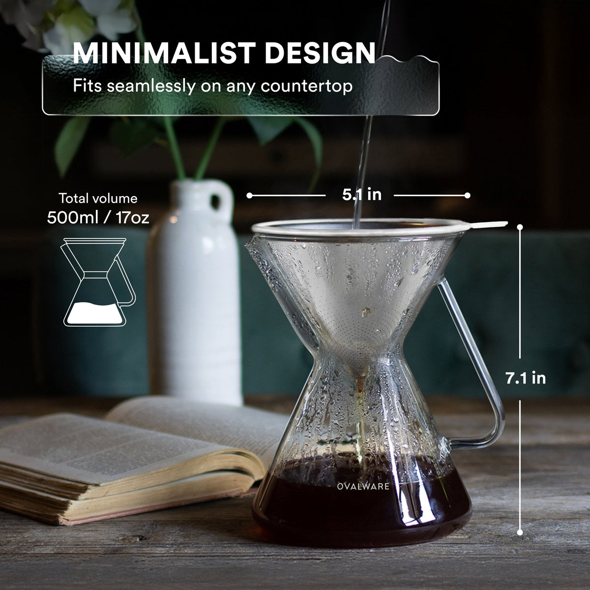 17oz Pour Over Coffee Maker with 304 Stainless Steel Filter