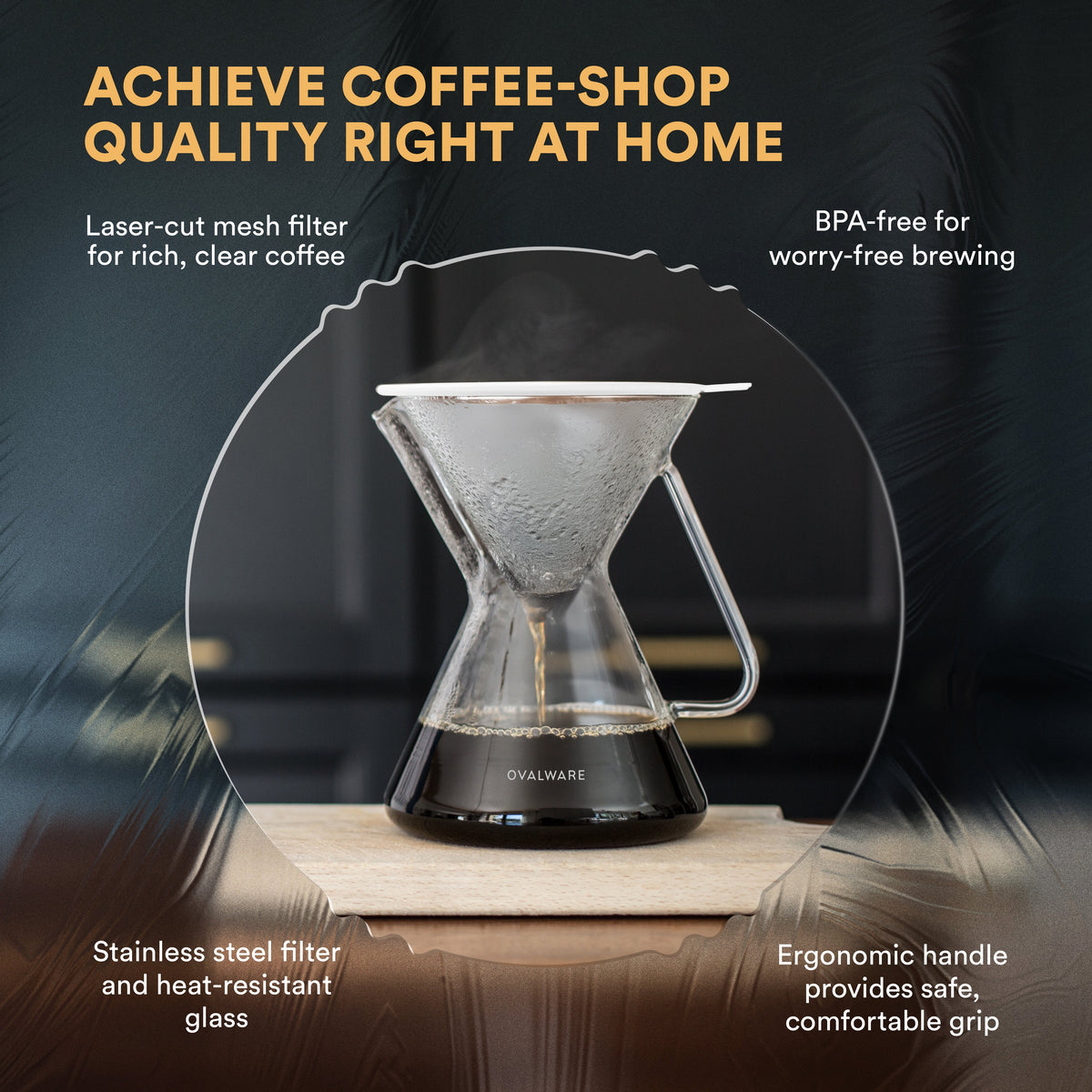 17oz Pour Over Coffee Maker with 304 Stainless Steel Filter