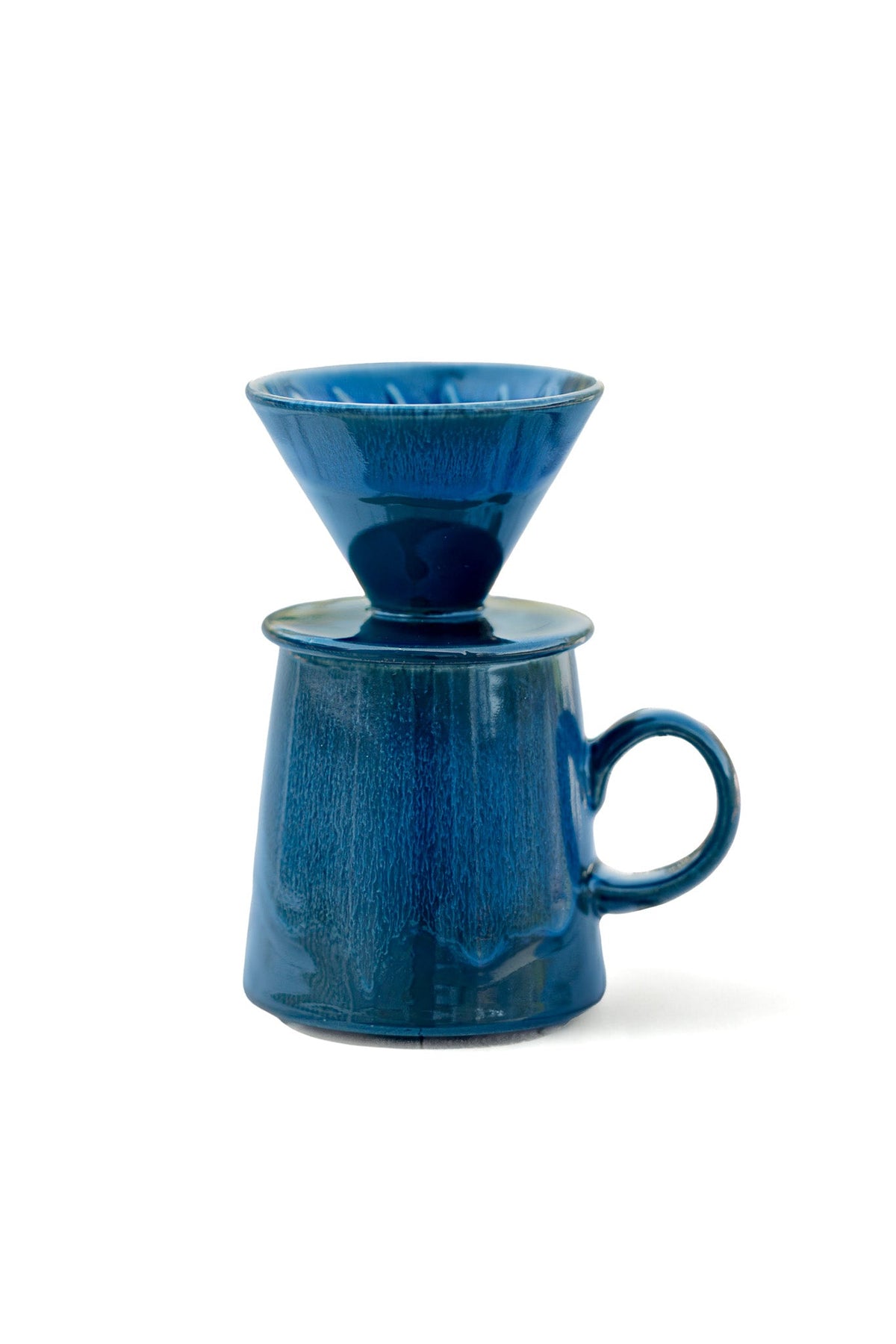 16oz Blue Glaze Ceramic Pour Over Set