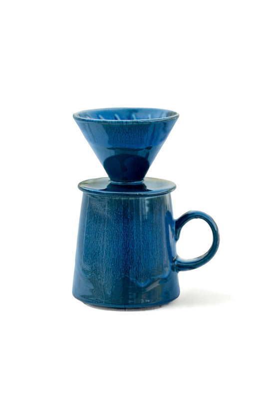 16oz Blue Glaze Ceramic Pour Over Set